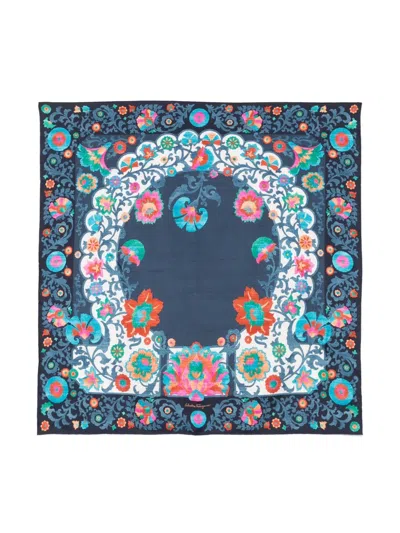 Pre-owned Ferragamo Printed Silk Scarf In Blue