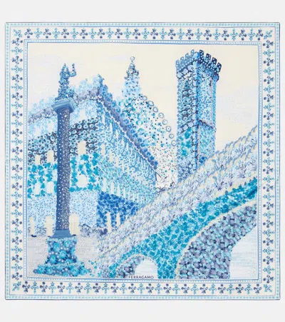 Ferragamo Printed Silk Scarf In Blue