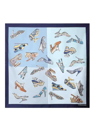 Ferragamo Printed Silk Scarf In Blue