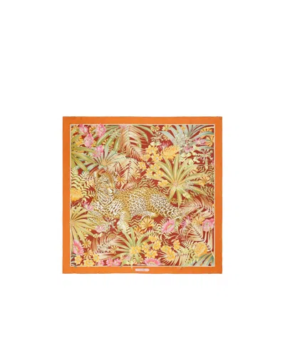 Ferragamo Printed Silk Scarf In Nude