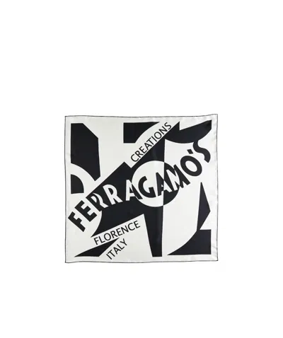 Ferragamo Logo Print Silk Foulard In White