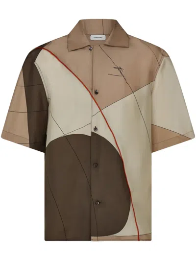 Ferragamo Printed Silk Shirt In Beige