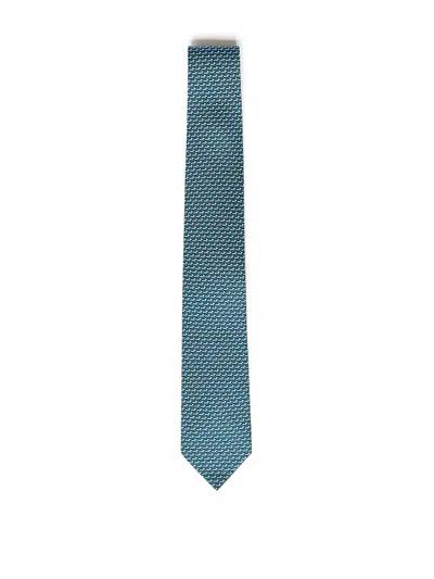 Ferragamo Printed Silk Tie In Green