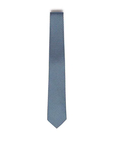 Ferragamo Printed Silk Tie In Blue
