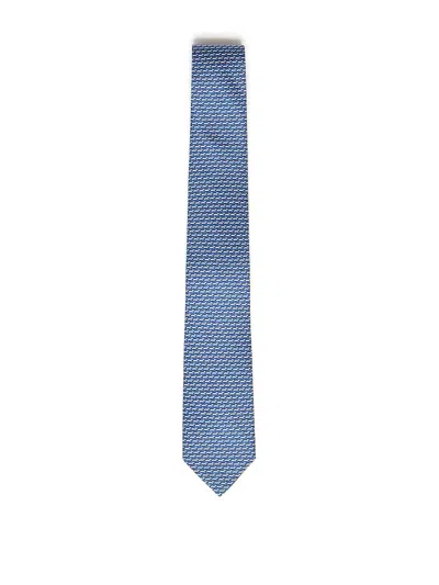 Ferragamo Printed Silk Tie In Blue