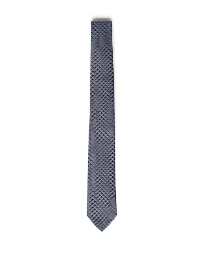 Ferragamo Printed Silk Tie In Blue