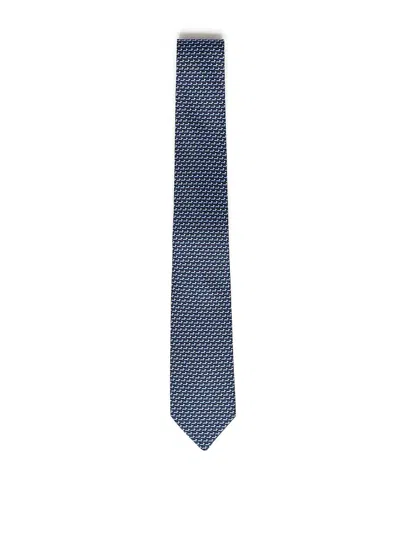 Ferragamo Printed Silk Tie In Blue