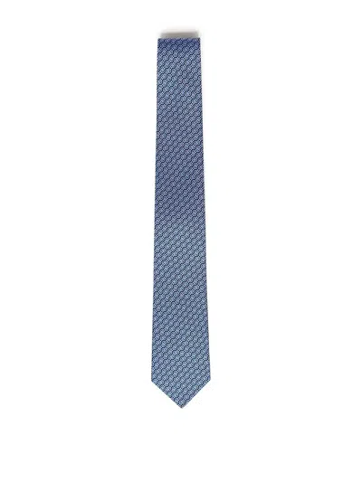 Ferragamo Printed Silk Tie In Blue