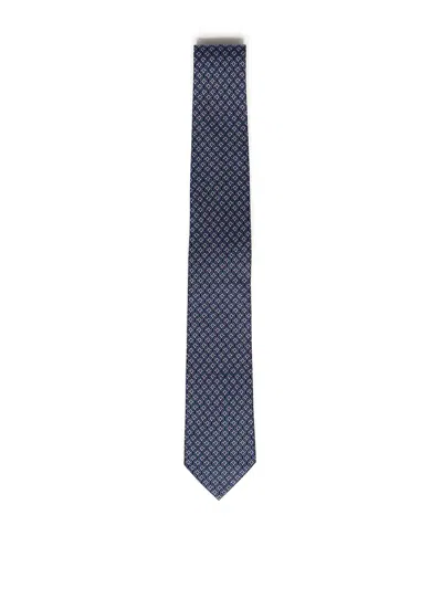 Ferragamo Printed Silk Tie In Blue