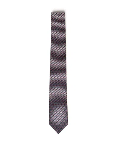 Ferragamo Printed Silk Tie In Blue