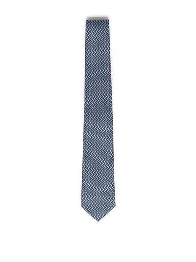 Ferragamo Printed Silk Tie In Blue
