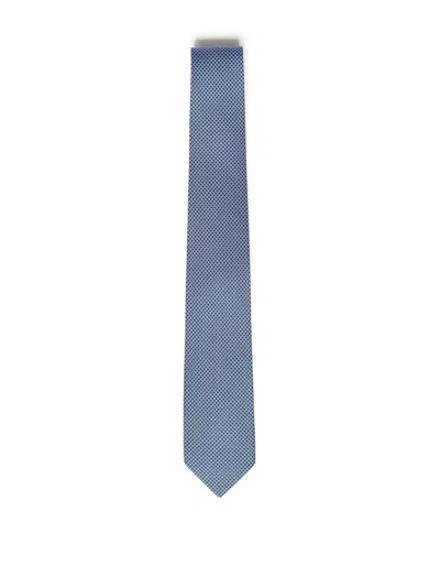 Ferragamo Printed Silk Tie In Blue