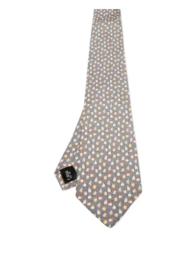 Pre-owned Ferragamo Printed Silk Tie In Gray