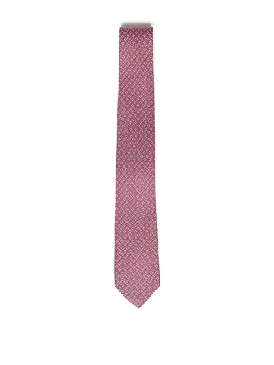 Ferragamo Printed Silk Tie In Pink