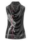 Ferragamo Graphic Printed Draped-neck Sleeveless Top In Black