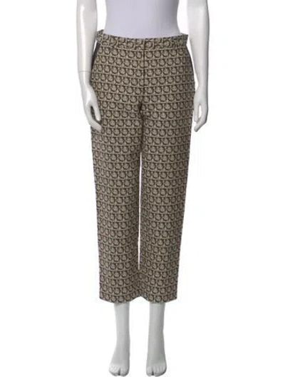 Pre-owned Ferragamo Printed Straight Leg Pants In Neutral