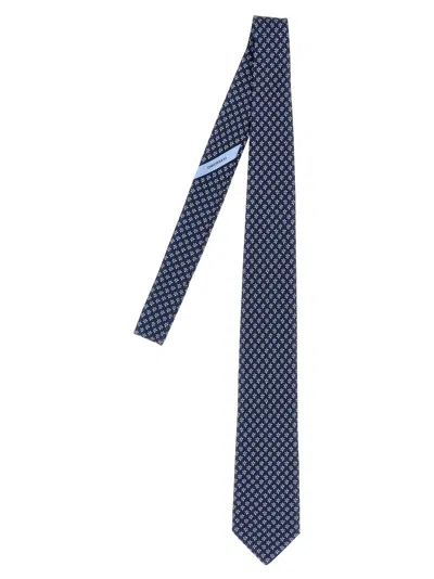 Ferragamo Printed Tie In Navy