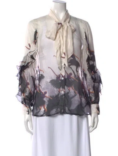 Pre-owned Ferragamo Printed Tie Neck Blouse In Multi