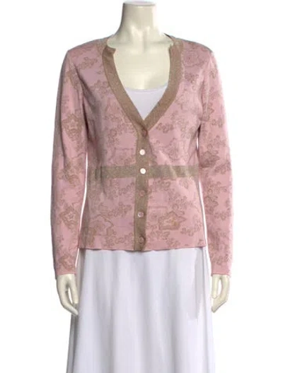 Pre-owned Ferragamo Printed V-neck Sweater In Pink