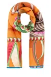 Ferragamo Silk Foulard With Floral Butterfly Print In Orange