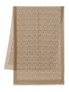 Ferragamo Wool Scarf With Frayed Edges And Geometric Pattern In Brown