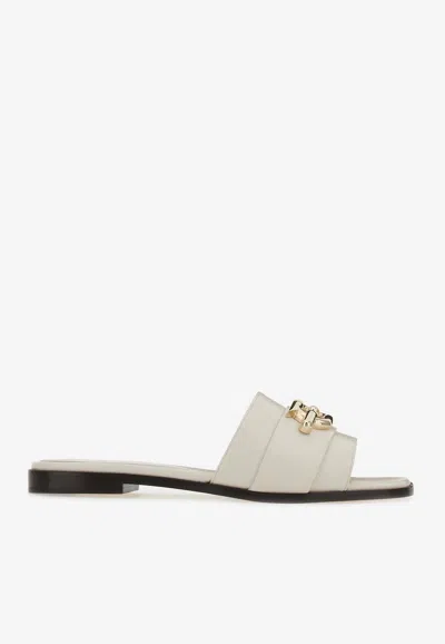 Ferragamo Priscilla Gancini-plaque Flat Sandals In White
