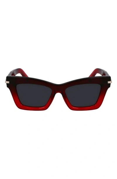 Ferragamo Prisma 52mm Modified Rectangular Sunglasses In Gradient Dark Red Transparent