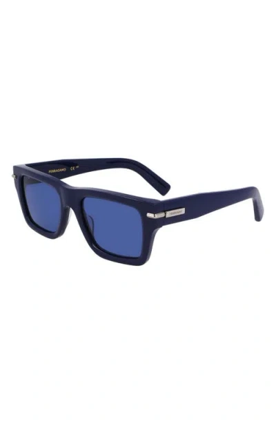Ferragamo Prisma 53mm Modified Rectangular Sunglasses In Blue