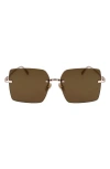 Ferragamo Prisma 60mm Rectangular Sunglasses In Rose Gold/brown