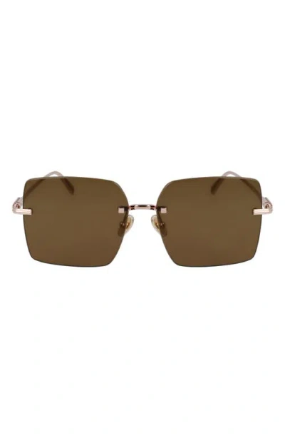 Ferragamo Prisma 60mm Rectangular Sunglasses In Rose Gold/brown