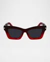 Ferragamo Prisma 52mm Modified Rectangular Sunglasses In Gradient Dark Red Transparent