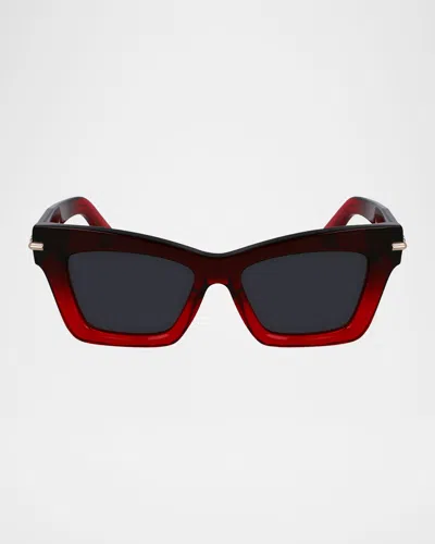 Ferragamo Prisma 52mm Modified Rectangular Sunglasses In Gradient Dark Red Transparent