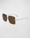 Ferragamo Prisma Metal Square Sunglasses In Rose Gold/brown