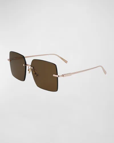 Ferragamo Prisma Metal Square Sunglasses In Rose Gold/brown