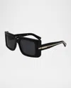Ferragamo Prisma Modified Acetate Rectangle Sunglasses In Black