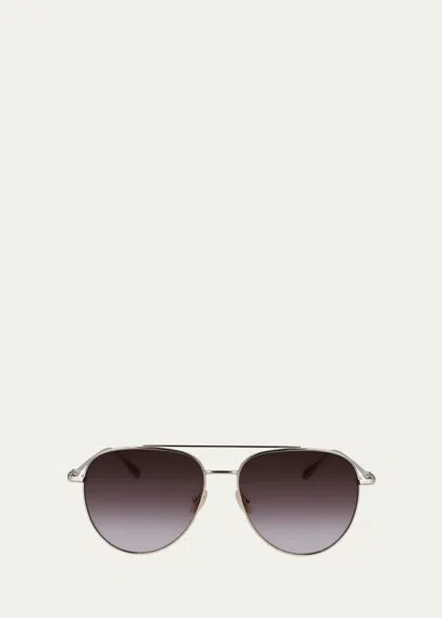 Ferragamo Prisma Oversized Metal Aviator Sunglasses In Gold Brown Gradie