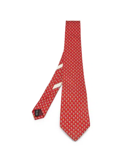 Pre-owned Ferragamo Prize Ribbon Print Tie In Red