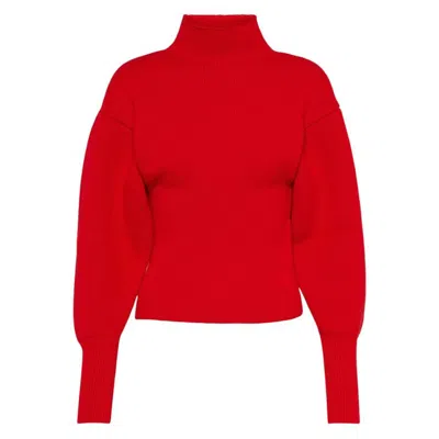 Ferragamo Puffed Sleeve Wool Cashmere Sweater In Red