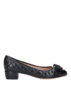 Ferragamo Vara Q Bow-embellished Quilted Patent-leather Pumps In Black