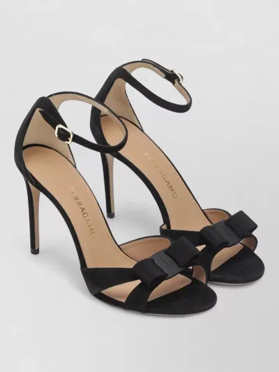 Ferragamo Pumps Bow Detail Open Toe Suede In Black