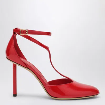 Ferragamo Lysandra 95 T-strap Pumps In Patent Leather In Red