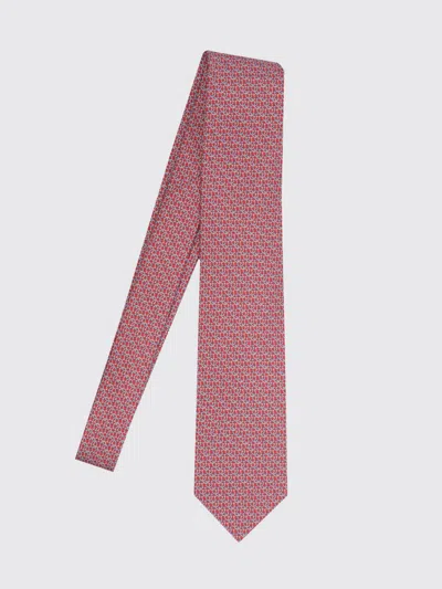 Ferragamo Pure Silk Tie With All-over Gancini Monogram Pattern In Red