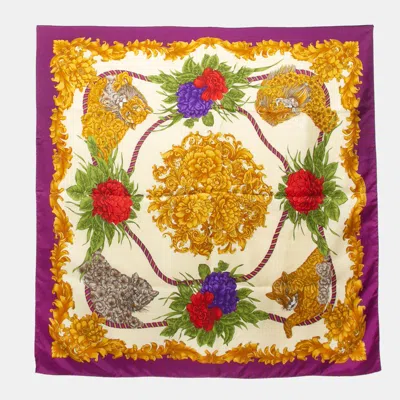 Pre-owned Ferragamo Purple Floral Print Silk Scarf