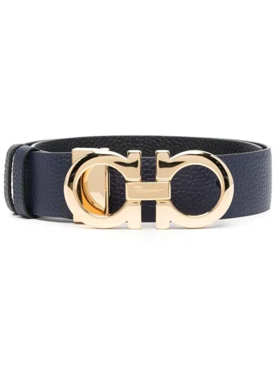 Ferragamo Salvatore  Double Gancini Thin Women's 674261 Black/blue Belt