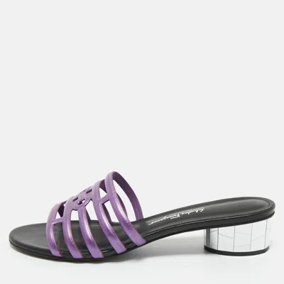 Ferragamo Purple Leather Finn Slide Sandals