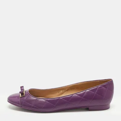 Ferragamo Purple Quilted Patent And Leather Bow Ballet Flats