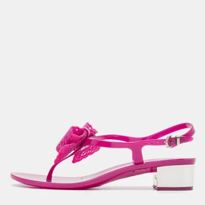 Pre-owned Ferragamo Purple Rubber Perala Thong Sandals Size 36.5