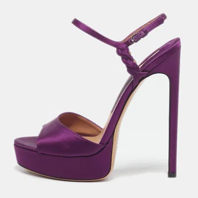 Ferragamo Purple Satin Platform Ankle Strap Sandals