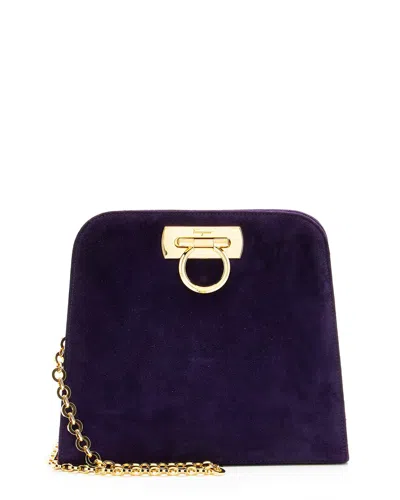 Pre-owned Ferragamo Purple Suede Vintage Gancini Diana Chain Clutch (authentic Pre-  Loved)
