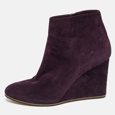 Pre-owned Ferragamo Purple Suede Wedge Ankle Boots Size 37